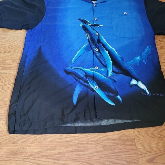 Robert Wyland Bluewater Ocean Whale Wall Mural Signature Hawaiian Shirt Large - Picture 3 of 13